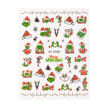 Naklejki do paznokci samoprzylepne świąteczne grinch Molly Nails JO-2580
