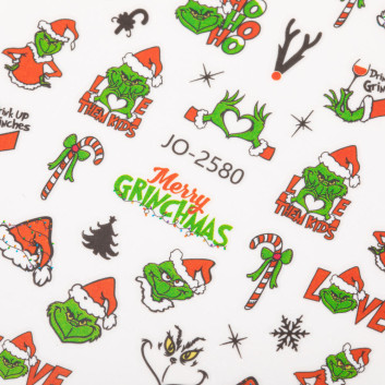 Naklejki do paznokci samoprzylepne świąteczne grinch Molly Nails JO-2580