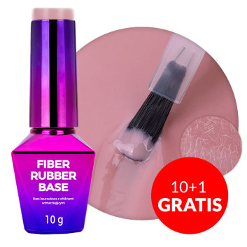 10+1gratis Baza kauczukowa LED/UV z włóknami Molly Nails Rubber Fiber Base Smoky Pink 10g
