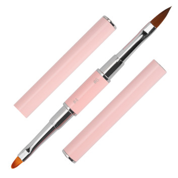 Pędzelek dwustronny do żelu Nr 4 owalny do akrylu Nr 6 różowy No Name