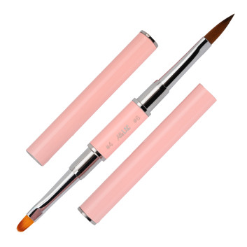 Pędzelek dwustronny do żelu Nr 4 owalny i do akrylu Nr 6 AlleLac różowy No Name