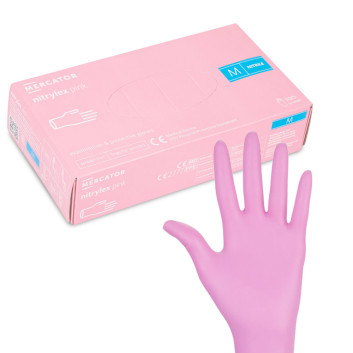 Rękawiczki jednorazowe nitrylowe diagnostyczne i ochronne Mercator rozmiar M różowe 100 szt