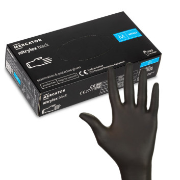 Rękawiczki jednorazowe nitrylowe diagnostyczne i ochronne Mercator rozmiar M czarne 100 szt