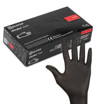 Rękawiczki jednorazowe nitrylowe diagnostyczne i ochronne Mercator rozmiar L czarne 100 szt