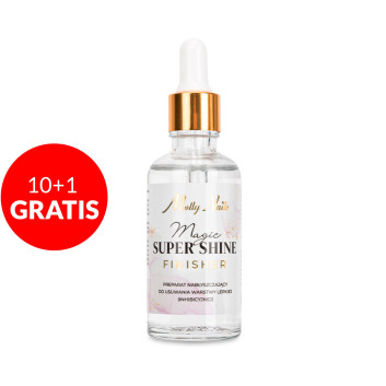 10+1gratis Cleaner perfumowany nabłyszczający do usuwania warstwy lepkiej Magic Super Shine Finisher z pipetą Molly Nails 50ml