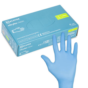 Rękawiczki jednorazowe nitrylowe diagnostyczne i ochronne Mercator rozmiar S niebieskie 100 szt