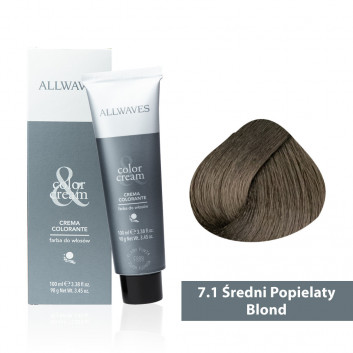 Farba do włosów Allwaves Cream Color średni popielaty blond 7.1 100 ml