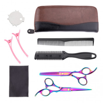Nożyczki fryzjerskie i degażówki zestaw 9 częściowy z grzebieniem do cieniowania i akcesoriami