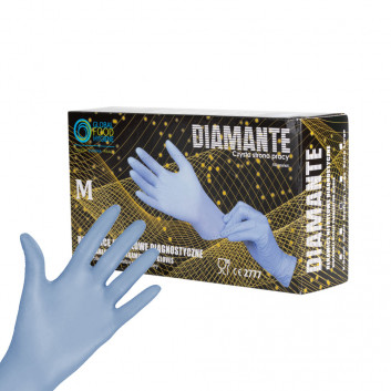 Rękawice nitrylowe diagnostyczne niebieskie Diamante Czysta strona pracy rozmiar M 100 szt.