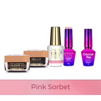 PRO MATCH SYSTEM 4+1 Pink Sorbet: 3x żele 15g: Jelly&SelfLeveling&Gel in bottle+Baza+Doctor Top 10g GRATIS