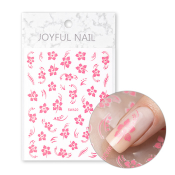 Dünne, selbstklebende Nagelsticker mit Blumenmotiven SWA20, hellrosa