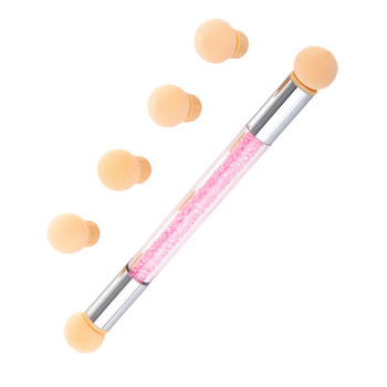 Doppelseitiger Schwammpinsel für Ombré und Nail Art mit Strasssteinen, rosa