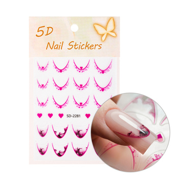 Selbstklebende 5D-Nagelaufkleber / French / Französische Smile-Linie, 20 Stück, rosa, SD-2281