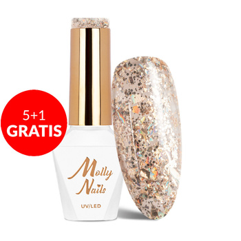 5+1 gratis Molly Nails Crushed Diamonds Lady in Gold HEMA/Di-HEMA-freier Hybridlack 8 g Nr. 535