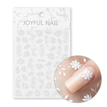 Dünne, selbstklebende Nagelsticker mit Blumenmotiv SO-281, weiß