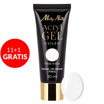 11+1 gratis Acrylgel Polygel Aufbau-Gel für Nagelverlängerungen AcrylGel Molly Nails HEMA/Di-HEMA-frei Pure White 30 ml