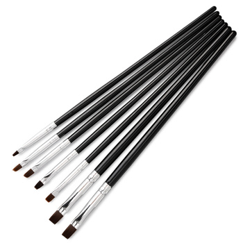 Pinselset für Gelnageln, flach, schwarz, 7-teilig