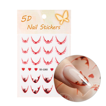 Selbstklebende 5D-Nagelaufkleber / French / Französische Smile-Linie, 20 Stück, rot, SD-2283