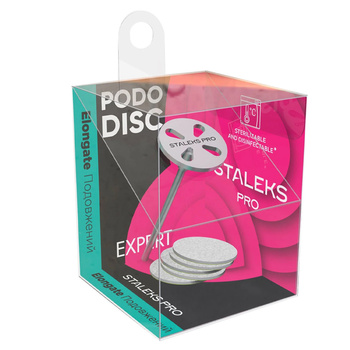 Verlängerte Pediküre-Scheibe PODODISC von Staleks Expert – Set bestehend aus Schaft, Scheibe und austauschbaren Aufsätzen, Körnung S 180, 15 mm, 5 Stück