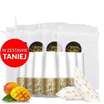 100 Stück: Spezialöl für Nagelhaut und Nägel mit Mango-Duft und Karamellbonbons in einem dekorativen Säckchen (5 ml)