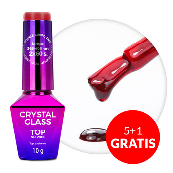 5+1 gratis – Farbiges Topcoat ohne Abwischen (No-Wipe) „Crystal Glass“ von Molly Nails, rot, HEMA/Di-HEMA-frei, 10 g