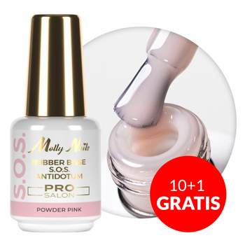 10+1 gratis: Kautschukbasis für flexible Nägel zur Verzierung S.O.S. Antidotum Pro Salon Molly Nails Powder Pink 15 g