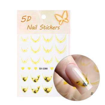 Selbstklebende 5D-Nagelaufkleber / French / Französische Smile-Linie, 20 Stück, gelb, SD-2280