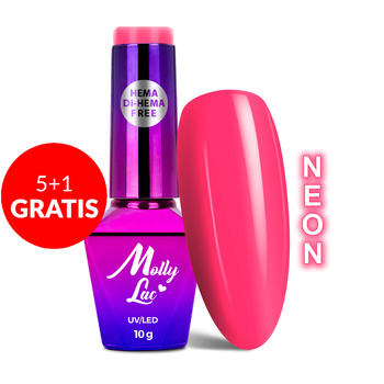 5+1 gratis MollyLac Power Flower Pink Gerbera HEMA/Di-HEMA-freier Neon-Hybridlack 10 g Nr. 722