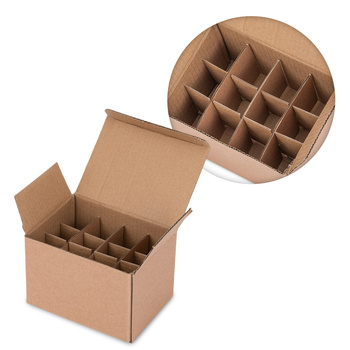 Geschneiderte Schutzverpackung aus Karton für Kosmetika mit Gitterrahmen für 12 Flaschen, braun