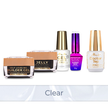 Molly Nails PRO MATCH SYSTEM 4+1 Clear: 3 Aufbau-Gele + Unterlack + Doctor Top 15 g