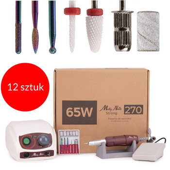 12-teiliges Set: Maniküre- und Pediküre-Fräse 65 W Molly Nails, weiß, Strong 270, 35.000 U/min