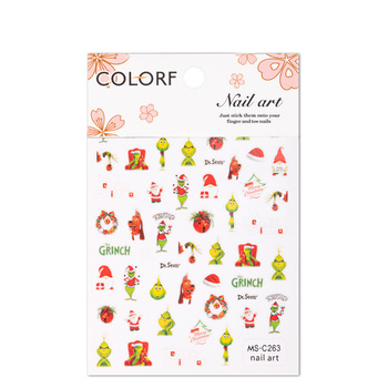 Dünne, selbstklebende Weihnachts-Nagelaufkleber „Grinch“ MS-C263