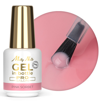 Aufbaugel in der Flasche mit Pinsel „Gel in Bottle“ von Molly Nails Pro Salon, Pink Sorbet, HEMA/Di-HEMA-frei, 15 g