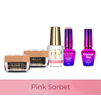 Molly Nails PRO MATCH SYSTEM 4+1 Pink Sorbet 3 Aufbau-Gele + Grundierung + Doctor Top 10 g