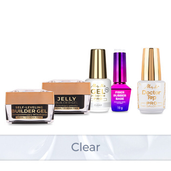 Molly Nails PRO MATCH SYSTEM 4+1 Clear: 3 Aufbau-Gele + Unterlack + Doctor Top 15 g