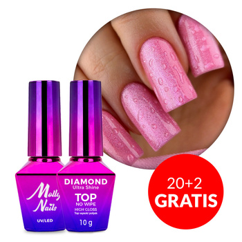 20 + 2 gratis: MollyNails Water Drop Effect Set: Creative Flow Base (HEMA/Di-HEMA-frei) 10 g und Diamond Ultra Shine Top Coat (no wipe, klar) 10 g