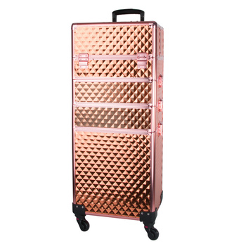 XXXL-Kosmetikkoffer 4-in-1 mit 360°-Drehrollen – Diamond 3D rose gold (Beschläge in Roségold)