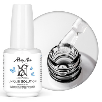UV-Präparat zur Stabilisierung und Kontrolle des Tunnels, das auf die Unterseite des Nagels aufgetragen wird: „Unique Solution“ von Ewelina Staszak MollyNails, 15 g