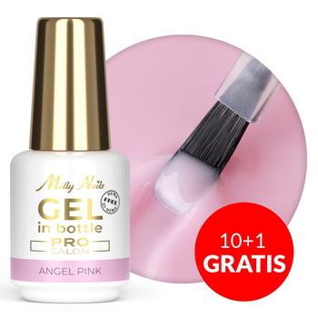 10 + 1 gratis: Aufbau-Gel in der Flasche mit Pinsel „Gel in Bottle“ von MollyNails Pro Salon, Angel Pink, HEMA/Di-HEMA-frei, 15 g