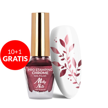 10 + 1 gratuit : Vernis pour tampons et stamping Molly Nails PRO Stamping Red Chrome n° 10, 10 ml