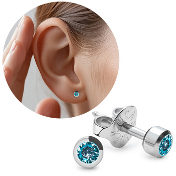 Studex Plus Aquamarine Earrings in Solid Silver Settings (r)