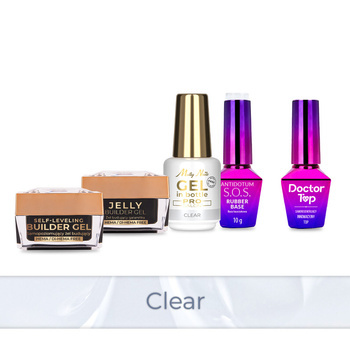 Molly Nails PRO MATCH SYSTEM 4+1 Clear 3 Aufbau-Gele + Grundierung + Doctor Top 10 g