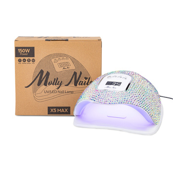 Molly Nails 150W LED/UV nail lamp for hybrid varnishes, gels, and acrylic gels in crystal silver holo zirconia X5 MAX