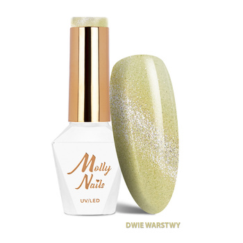 Esmalte híbrido LED/UV Gel Polish Cat Eye Crystal Water n.º 260 Champagne Molly Nails sin HEMA/Di-HEMA, 8 g