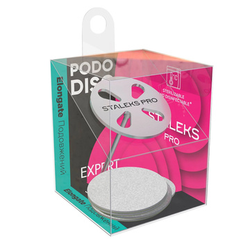 Verlängerte Pediküre-Scheibe PODODISC von Staleks Expert – Set bestehend aus Schaft, Scheibe und 5 austauschbaren Aufsteckern, L 180, Körnung 25 mm