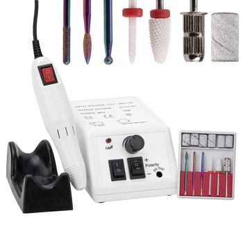 15W No Name manicure milling machine with a set of white DM298 cutters, 20,000 rpm
