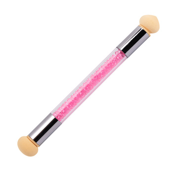Double-sided sponge brush for ombre and nail art with pink rhinestones