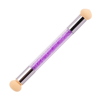 Double-sided sponge brush for ombre and nail art with purple rhinestones