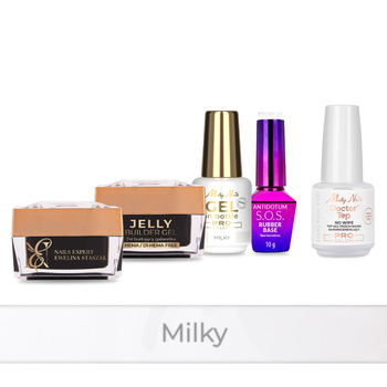 Molly Nails PRO MATCH SYSTEM 4+1 Milky 3 builder gels + base + Doctor Top 15g