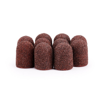 Abrasive caps for pedicure with cotton center, 10 mm, 80 grit, brown, AlleMed, 10 pcs.